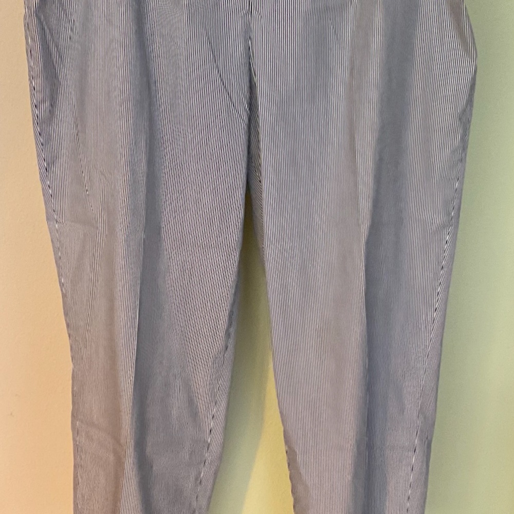 PIAZZA SEMPIONE BLACK AND WHITE STRIPE ANKLE PANTS. "AUDREY"  SIZE 46 (US 10)